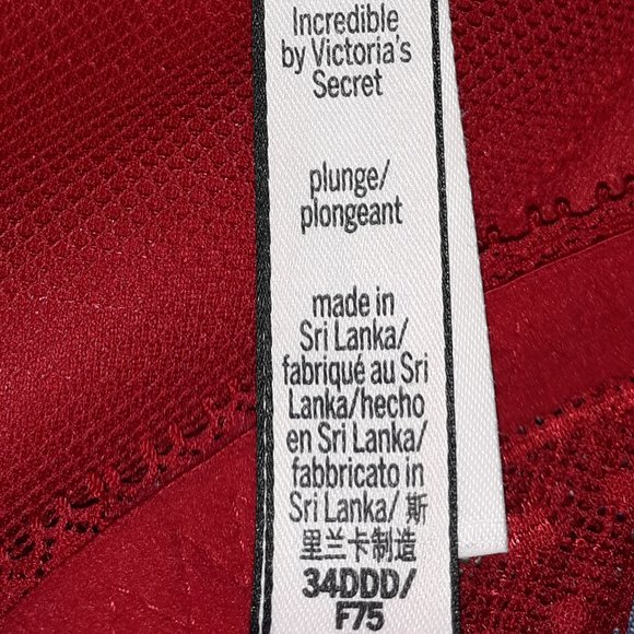 Victoria's Secret Ruby Red Lace "Incredible" Plunge Underwire Bra 34DDD - Picture 8 of 8